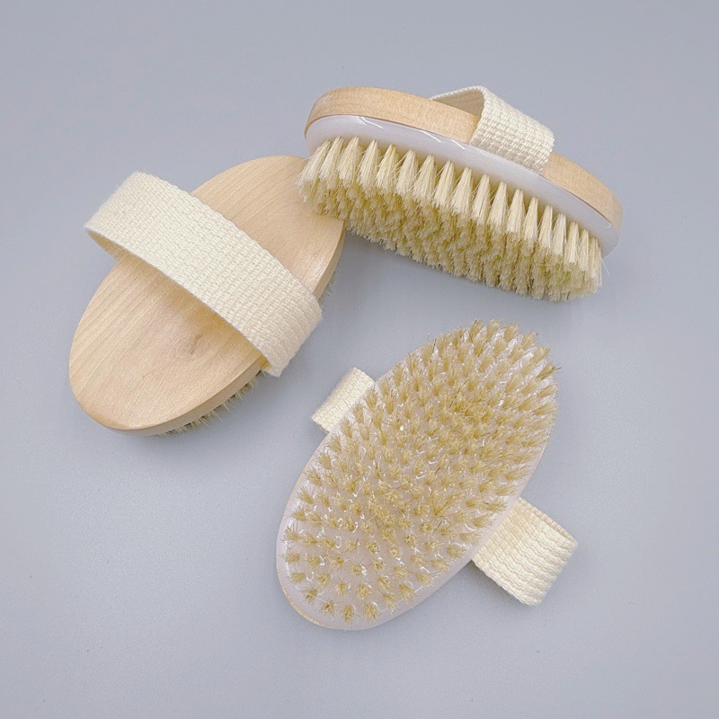 Cepillo de baño ovalado de cerdas de jabalí, cepillo de masaje suave para el cuerpo, cepillo de ducha, cepillo de espalda de madera para baño