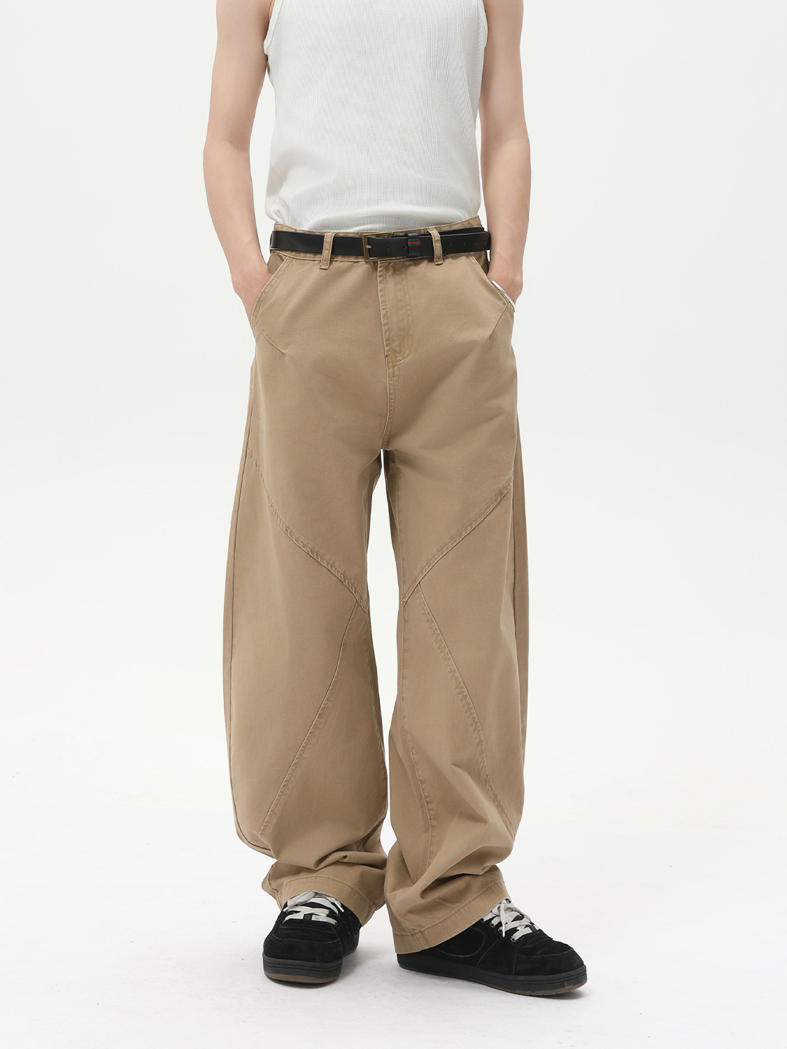 MTLCLOTHES para hombre | Pantalones machete de pierna ancha deconstruido retro americano para hombres y mujeres, monos casuales sueltos de marca de moda