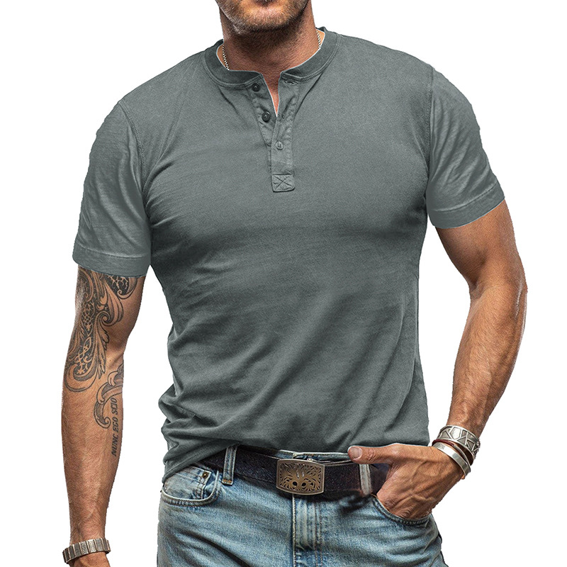 2024 verano europeo y americano hombres cuello redondo Camiseta de manga corta Comercio exterior hombres Henry camisa transfronteriza hombres camiseta superior