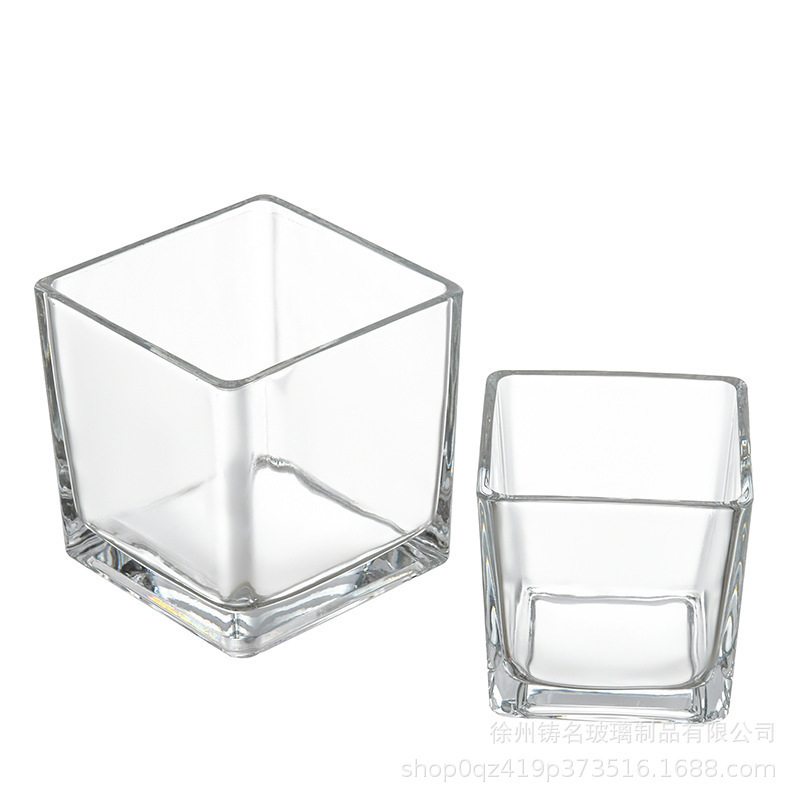 Transparent Thickened Square Glass Candle Cup Candle Holder Glass Square Cylinder Household Hydroponic Plant Vessel Vase Fish Tank