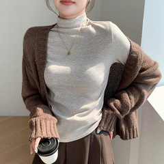 燕麦色羊绒半高领打底衫女2025春秋新款内搭长袖T恤修身显瘦上衣1