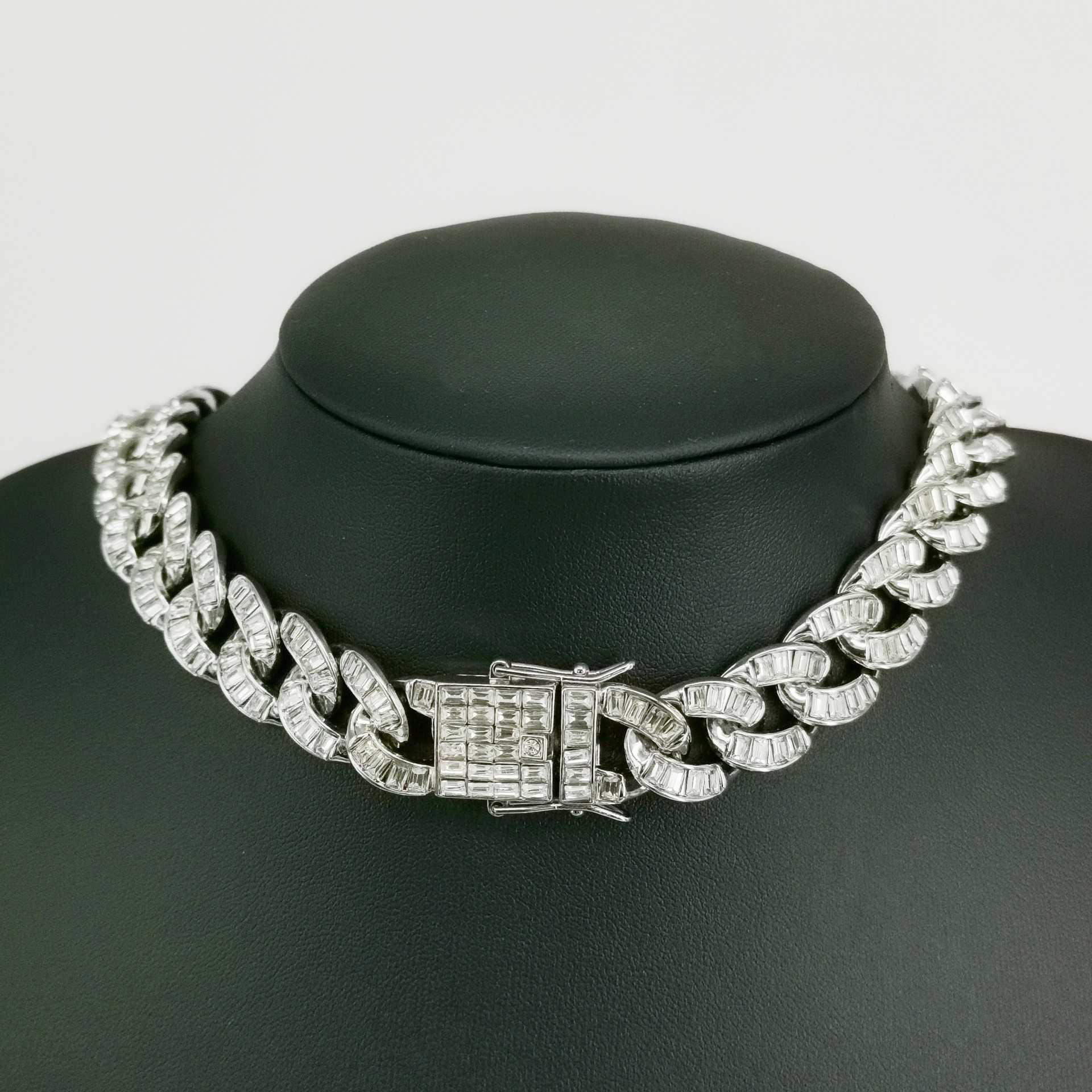 New 16mm rectangular glass necklace trendy Cuban chain with full diamond design alloy hip-hop style_voghion.com