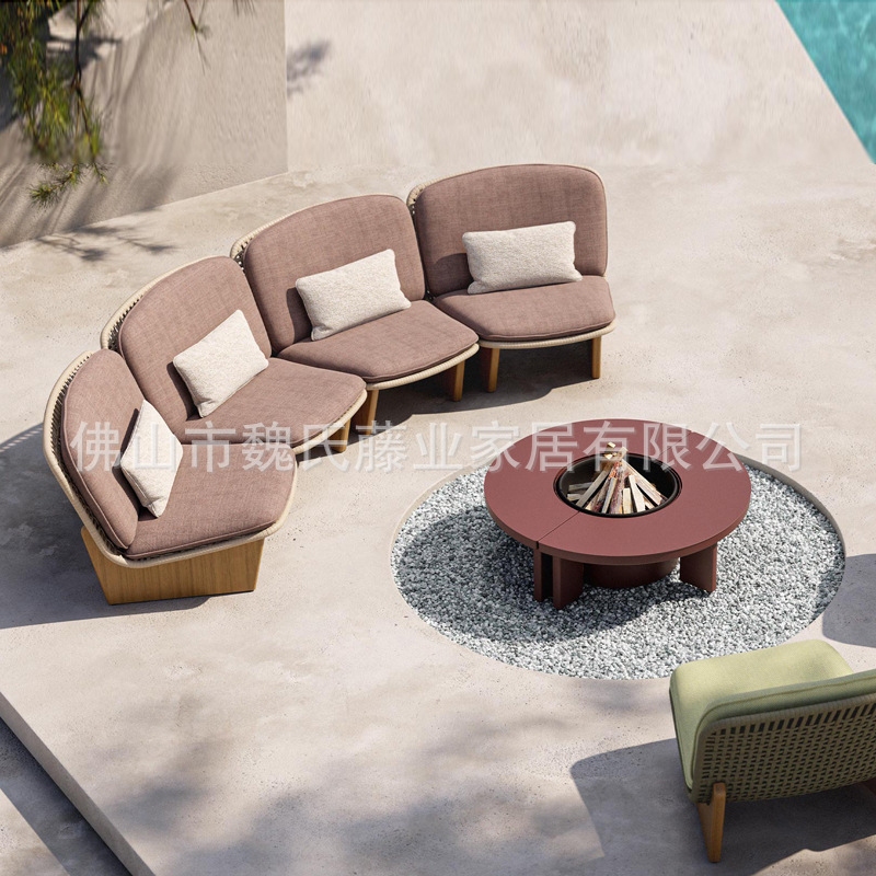 Sofá al aire libre de tela de caña patio de muebles de alojamiento modelo de habitación de hotel balcón de diseño casual combinación de sofá