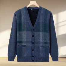 中老年人开衫秋冬季加绒加厚毛衣男外套爸爸外套春秋冬卡其色