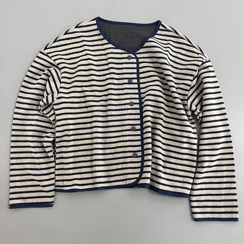 Korean Striped Cardigan Jacket Casual Breasted Sweater Spring and Autumn Women's Top Striped Loose Long Sleeve