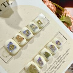 個性小眾ins風水彩拼布炫彩油畫簡約可愛小清新短款純手工穿戴甲