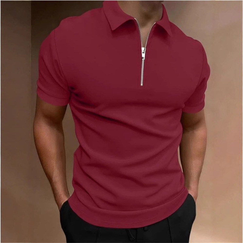 Men's Polo Shirt, Solid Color Short-Sleeved Lapel T-Shirt, Casual Fitted Top, European and American Men's Clothing