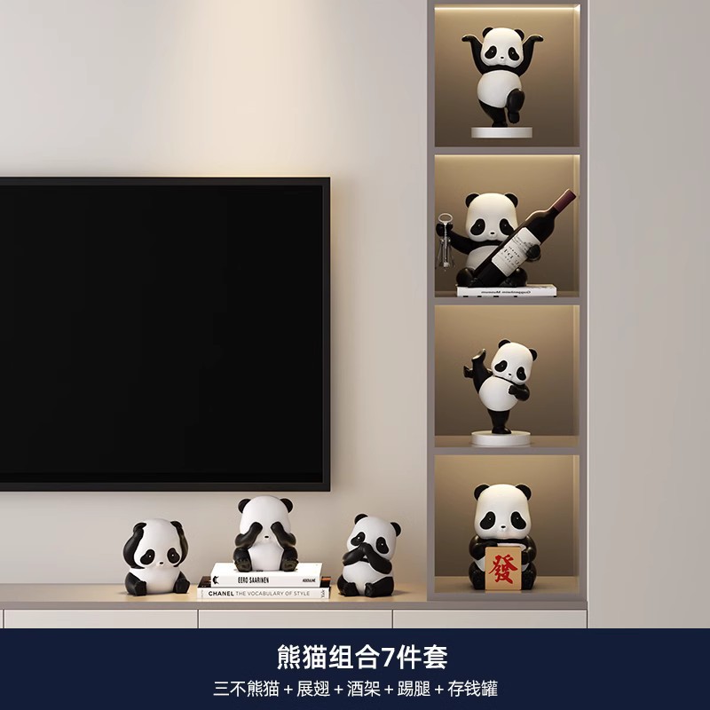 Sala de estar atmosférica de alta gama, decoración de gabinete de vino panda, decoración de gabinete de TV para el hogar de lujo ligero, instalación artesanal de escritorio de oficina de entrada