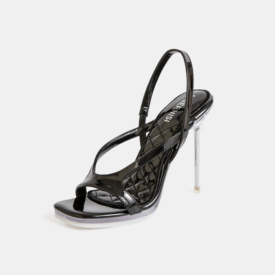 Dép sandal nữ cao gót mũi nhọn khoét lỗ quai chéo gợi cảm — Màu bạc, Màu trắng, màu đen, màu đỏ