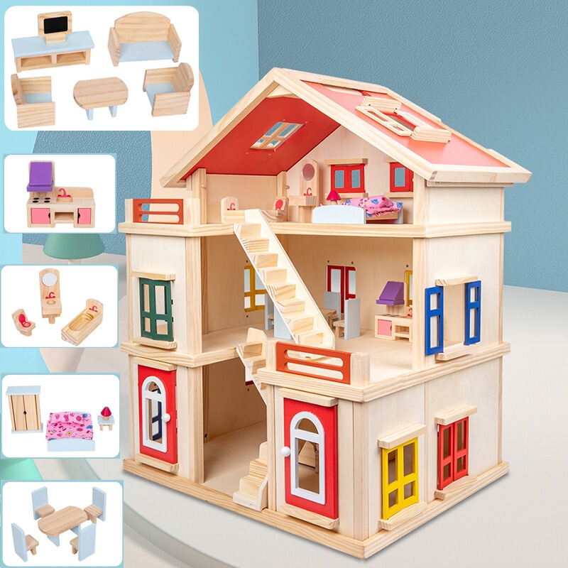 Children's toy house diy cottage girls gift solid wood play house Princess Villa disassembly doll house toy