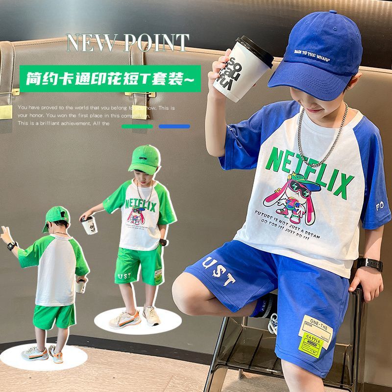 Ropa infantil para niños set 2024 nuevo estilo extranjero bebé de verano ropa roja en línea ropa de moda para niños mangas cortas dos piezas set