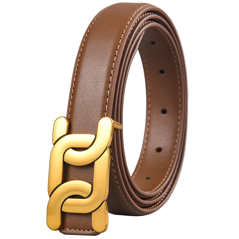 Cross-border new women's leather buckle letter belt trendy flat slide buckle belt cowhide all-match pants belt one-piece delivery