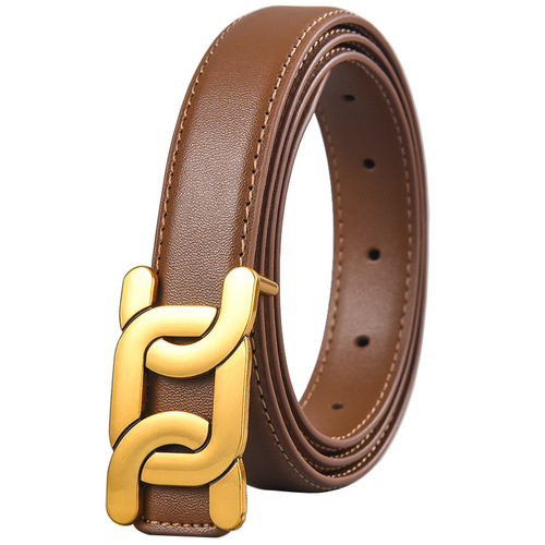 Cross-border new style women's genuine leather plate buckle letter belt trendy smooth buckle belt cowhide versatile trouser belt one piece drop shipping