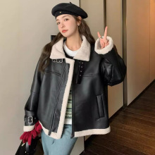 羊羔绒皮衣女2023秋冬季新款皮毛一体外套加绒加厚机车服夹克上衣