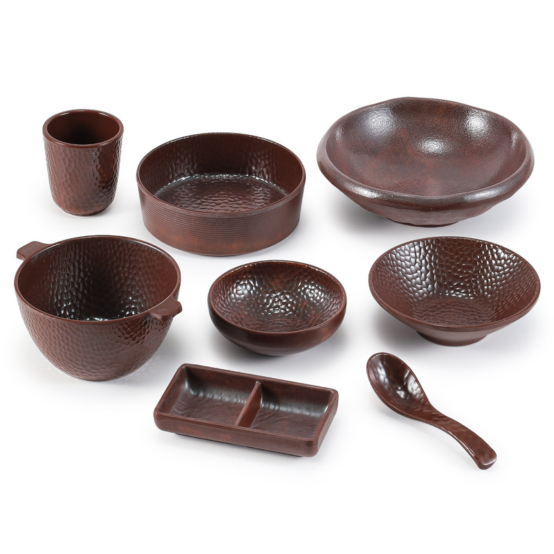 Melamine Tableware Imitation Porcelain Restaurant Dish Set Retro Japanese Barbecue Hot Pot Table Plastic Dishes Cup Spoon Commercial