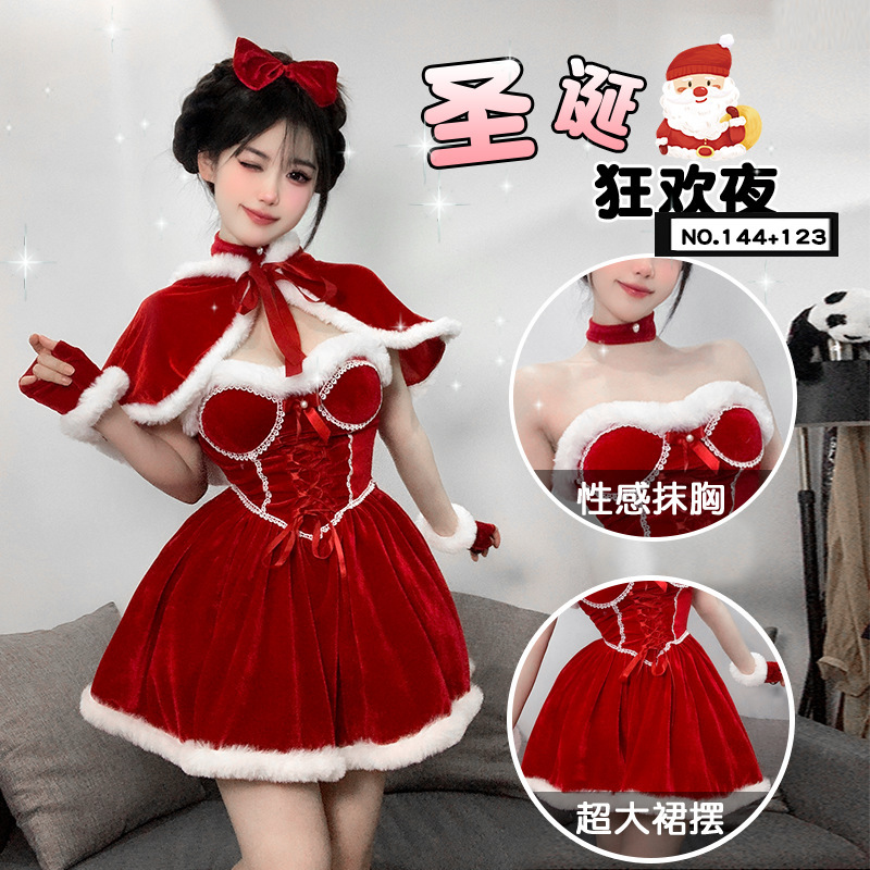 2024 New Red Christmas Costume Women's Wear Wear Wear Gown dress Autumn and Winter Slim Dress Princess Dress