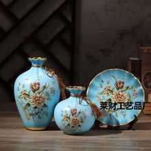 歐式陶瓷花瓶三件套家居客廳電視櫃創意裝飾品玄關結婚禮品擺件工