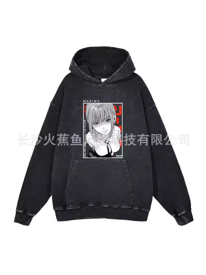 2024欧米のレトロな水洗いの男性のアニメプリントスウェットのレトロな古い100% 綿のプリントの水洗いの連続