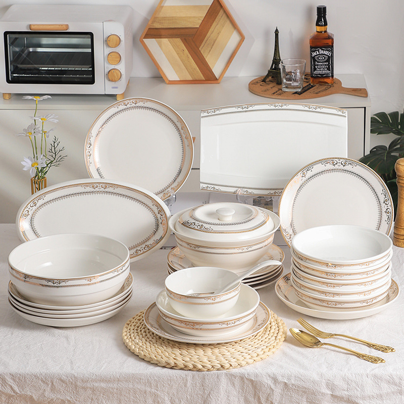 Company entertainment tableware club ceramic plate whole table dish plate bowl dish large soup bowl fish plate gold trim series Company entertainment tableware club ceramic plate whole table dish plate bowl dish large soup bowl fish plate gold trim series