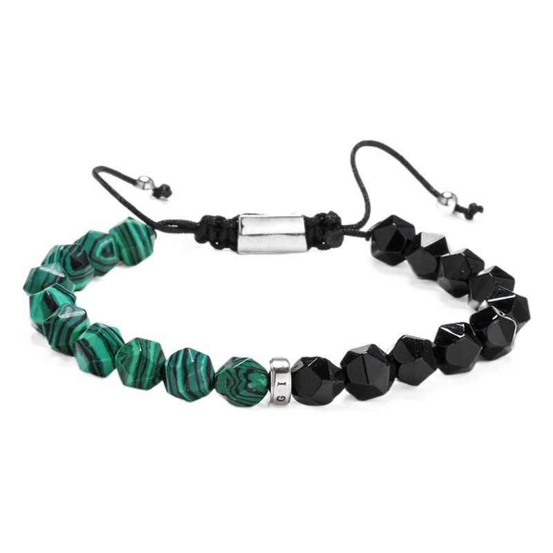 Europea y americana transfronteriza diamante corte Tiger Eye piedra con cuentas pulsera tejida negro ágata brillo piedra pulsera con cuentas para hombres y mujeres