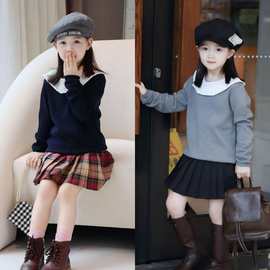 现货女童山羊绒毛衣秋季学院风不起球保暖亲肤透气棉花边领羊绒衫