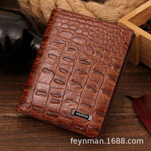 New crocodile pattern men's short wallet men's business casual card holder large capacity PU simulated leather wallet