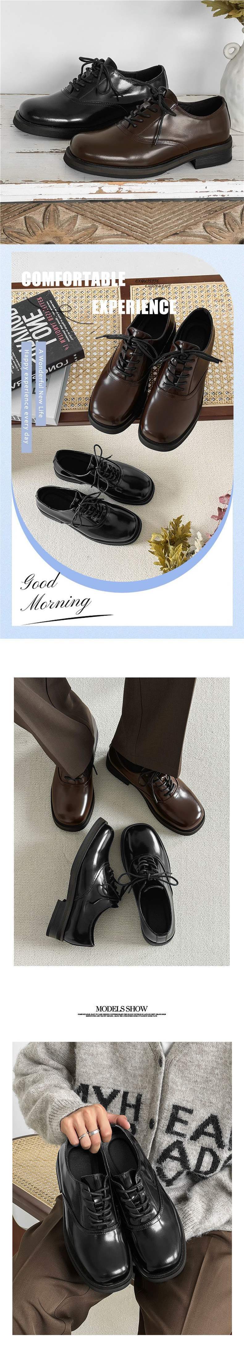 Chaussures d'affaires ShoeVault Cleanfit à semelle épaisse, style britannique, bout carré, en cuir, doublure polaire, rehaussantes, pour l'hiver._voghion.com