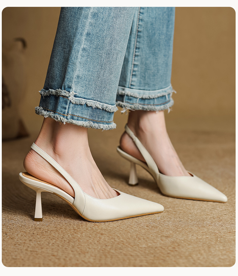Sandal cao gót nữ mũi nhọn quai khóa, gót 9 cm phong cách Hàn Quốc — Rượu vang đỏ chi tiết 12