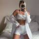2024 spring and summer new English label rib European and American fashion small suspender shorts suit women's cross-border foreign trade Wholesale