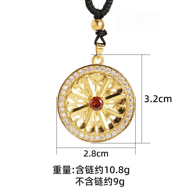 Herencia de oro de arena antigua, brújula de ocho tesoros, collar de bendición, estilo chino hueco, retro, marea nacional, joyería de aleación de cobre al por mayor