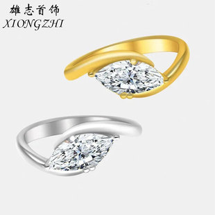 Cross-Border Hot Selling Rhombus Moissanite Ring Sterling Silver 925 Plated 18K Niche Design Marquise Moissanite Ring for Women