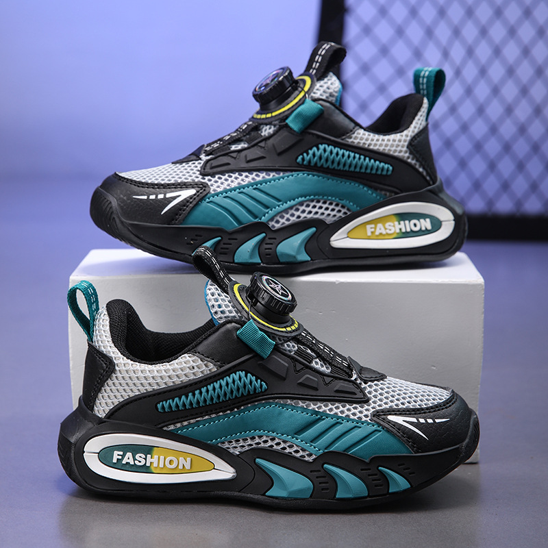 Sportschuhe aus Leder für Kinder mit drehbaren Knöpfen, fleecegefüttertem, baumwollgepolstertem Mesh-Obermaterial für Jungen und Mädchen (Frühlingsmodell)_voghion.com