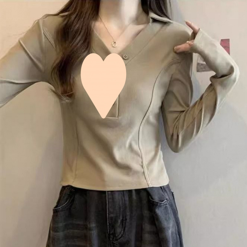 2025秋季新款法式領長袖恤女打底衫修身設計感高腰早秋上衣女潮