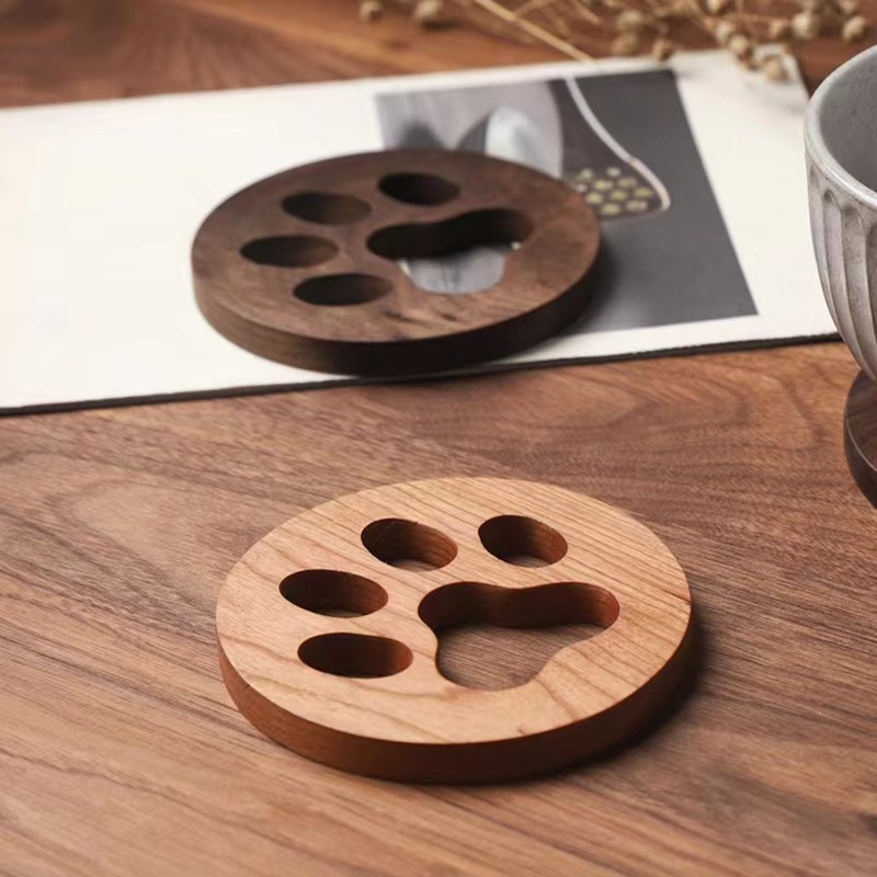 Creativa nuez negra madera sólida hueco garra de gato adorable taza de té japonesa taza de madera aislante taza de regalo taza de té