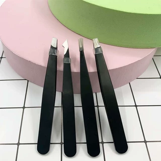 工厂现货美妆工具眉毛夹96黑色平口尖口眉夹镊子拔毛夹不锈钢眉夹