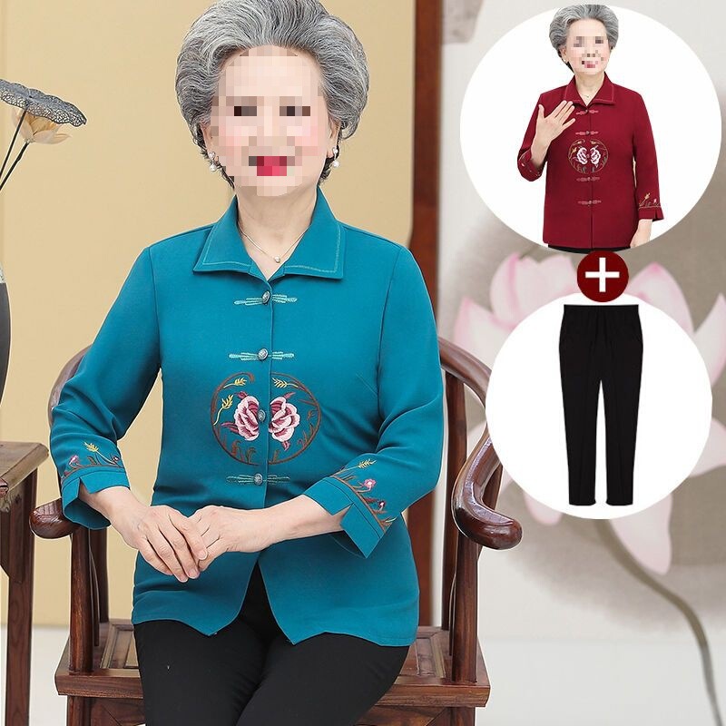 Spring and Summer Clothing for Elderly Women, Grandma's Shirt with Half Sleeves, Mom's Shirt for Ages 60-70, Thin Jacket for Elderly Ladies Spring and Summer Clothing for Elderly Women, Grandma's Shirt with Half Sleeves, Mom's Shirt for Ages 60-70, Thin Jacket for Elderly Ladies