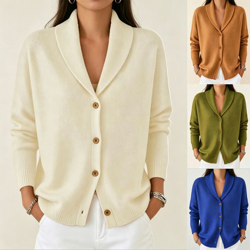 In-Stock 2026 Cross-Border Hot-Selling Knitted Cardigan with Buttons, Women's Sweater Coat, New Autumn and Winter Solid Color Women's Top