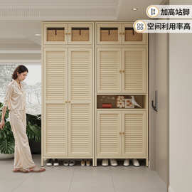 鞋柜储物柜一体二合一钢制无甲醛入户置物柜收纳柜法式风家用鞋架