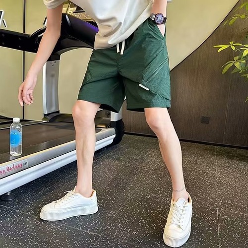 American short shorts men's summer zippered men's pants sports mid-rise pants trendy brand casual green five-pocket pants