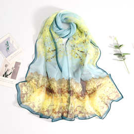 杭州丝巾透气薄软乔其纱丝巾长条领巾海边旅游防晒披肩妈妈纱巾