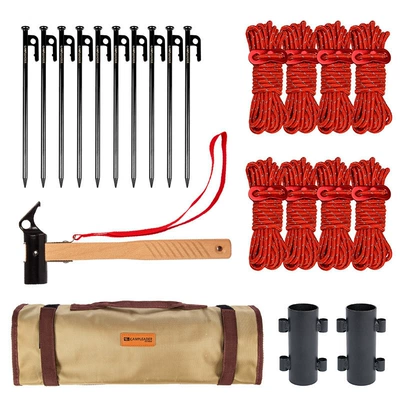 Outdoor tent canopy accessories ground nail suit ground nail hammer storage bag windproof rope canopy pole holder package (Çadırlar)