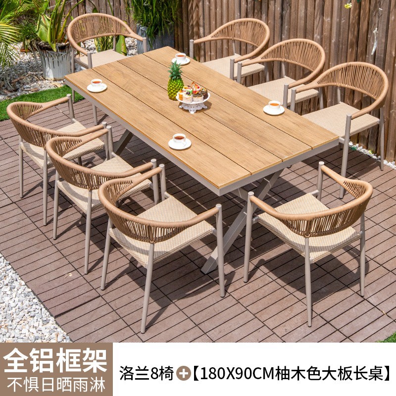 Mesas y sillas al aire libre patio de madera de plástico terraza jardín silla de mimbre balcón madera anticorrosiva al aire libre mesa de comedor de ocio combinación de ratán