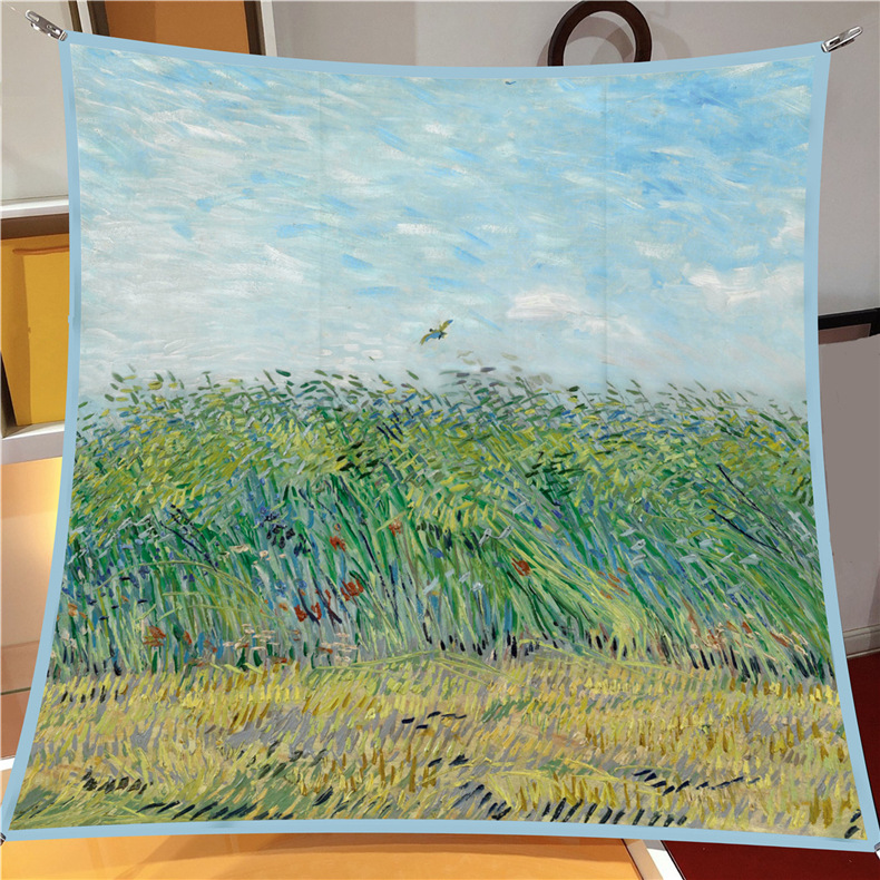 Ölgemälde Stil Twill Seide Quadrat für Frauen Van Gogh, Weizenfeld Sonnenblume handgemachte gerollt Rand sc, dekorative_voghion.com