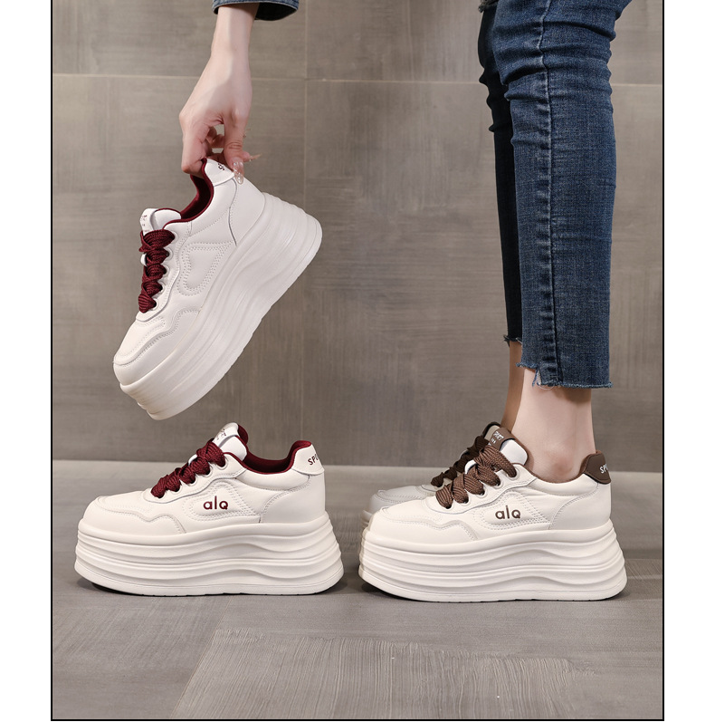 Giày sneaker nữ đế xuồng tăng chiều cao, đế dày 8 cm, phong cách thể thao — Màu nâu chi tiết 17