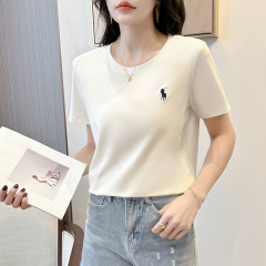 085夏季短袖上衣女高弹百搭显瘦优雅气质女装刺绣T恤女打底衫