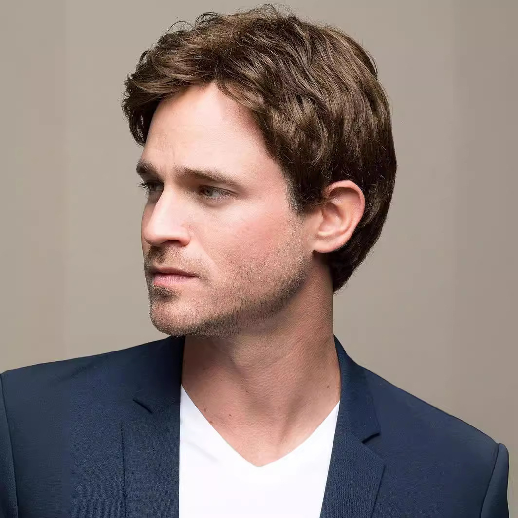 Men's Short Wig Brown with Side Parted Bangs Hot Selling Synthetic Hair Extension from Manufacturers_voghion.com