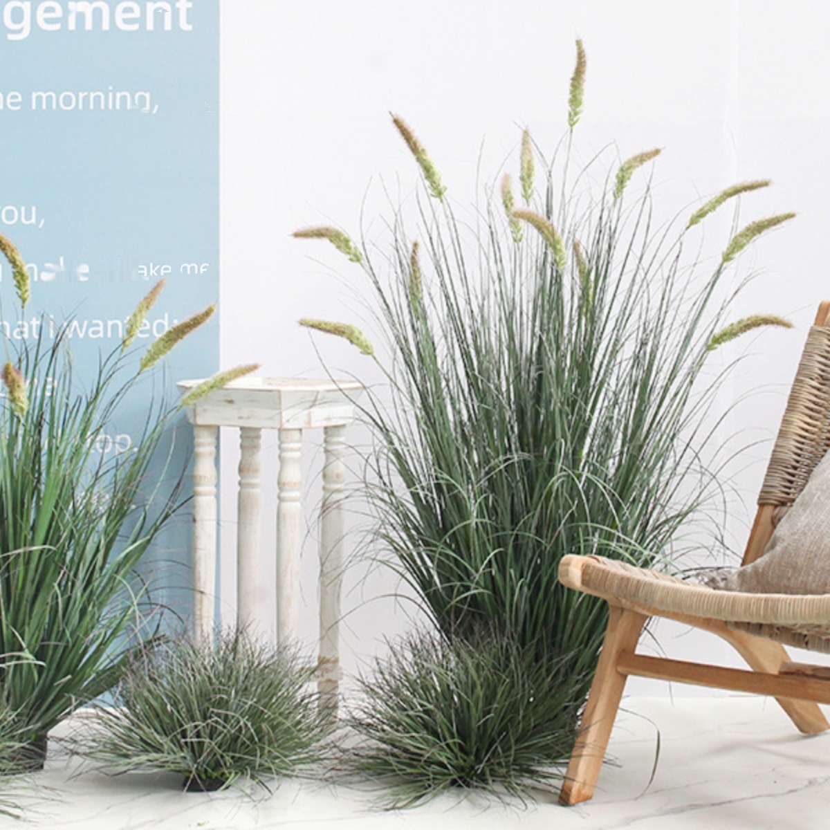 Simulación de plantas verdes, cola de perro, hierba de junco, paisaje interior, plantas verdes, ventanas, plantas verdes en macetas, decoración del hogar nórdico, hierba falsa