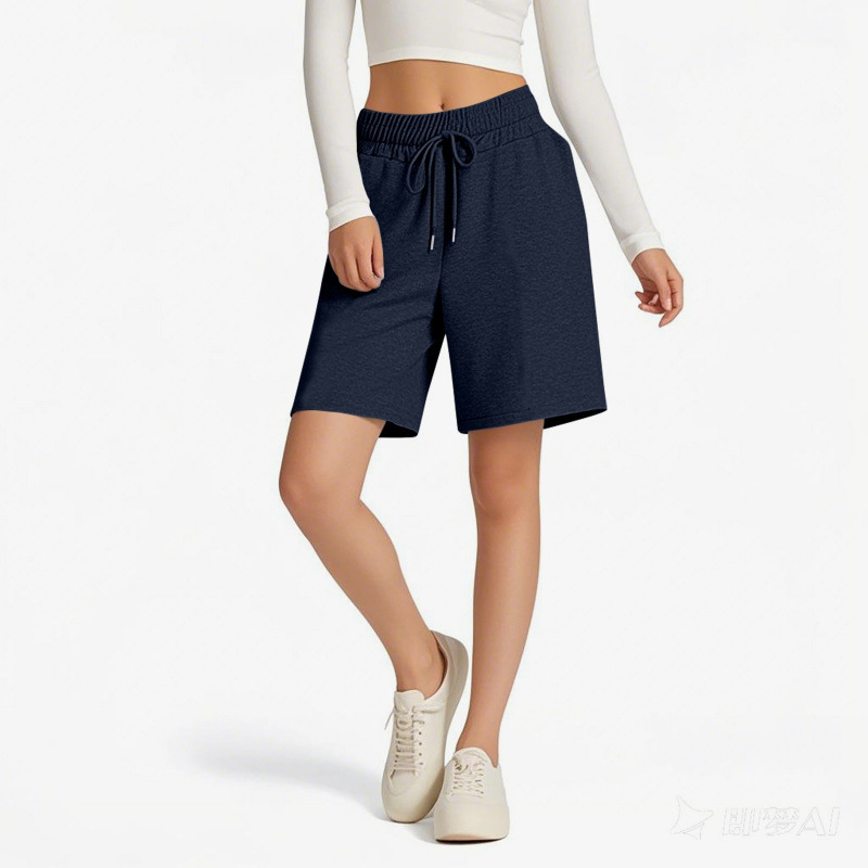 New Spring/Summer European and American Cross-Border TEMU Amazon Thin Fleece-Lined Loose-Waist Fashionable Solid Color Casual Shorts