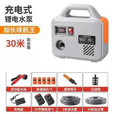 High-Power Water Pump Lithium, Portable car washer - -gray-10-sections-30m-water-pipe-two-batteries-and-one-charger