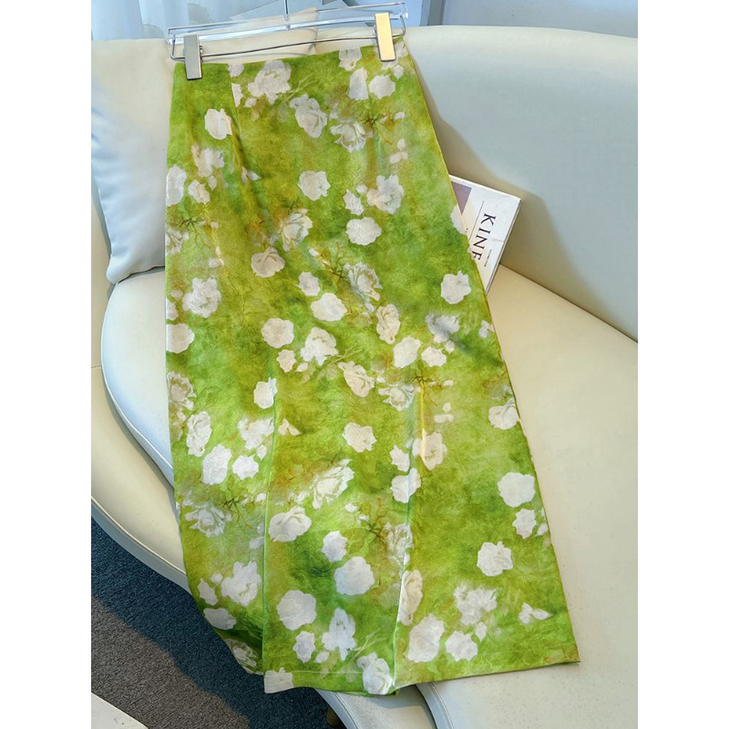 2025 Printed Skirt Women's Summer Thin New High-Waisted Floral Mid-Length Straight Hip Skirt
